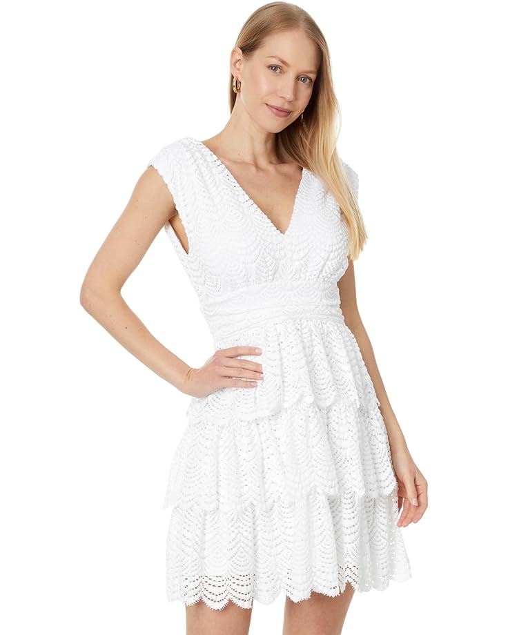 Платье Lilly Pulitzer Faye V-Neck Lace Ruffle, цвет Resort White Scalloped Shell Lace