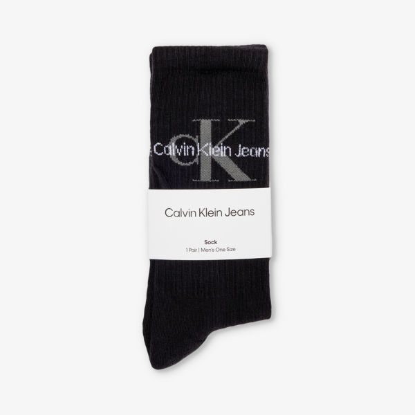 Фирменные носки средней длины из смесового хлопка Calvin Klein, черный