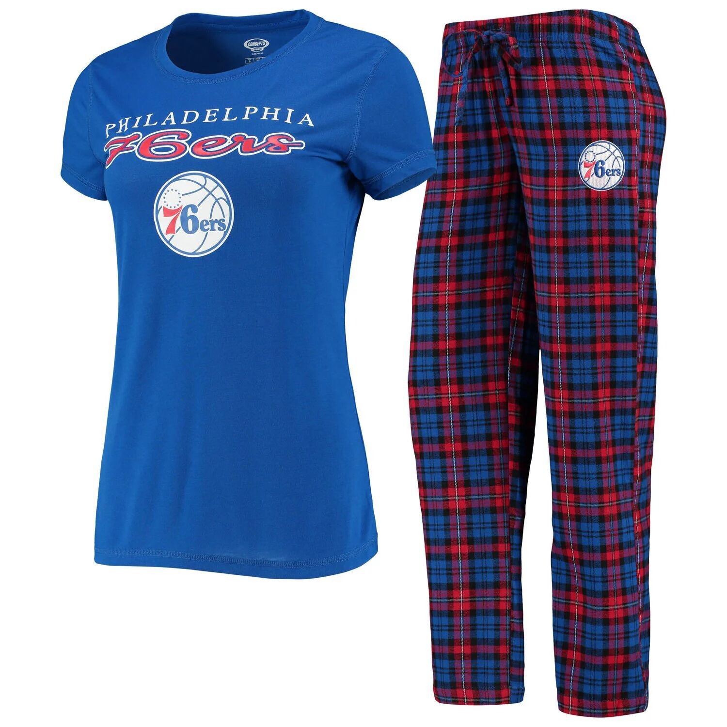 

Женский комплект для сна с футболкой и брюками Concepts Sport Royal/красный Philadelphia 76ers Lodge