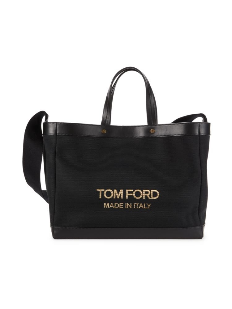 

Сумка-тоут с кожаной отделкой и логотипом Tom Ford, черный
