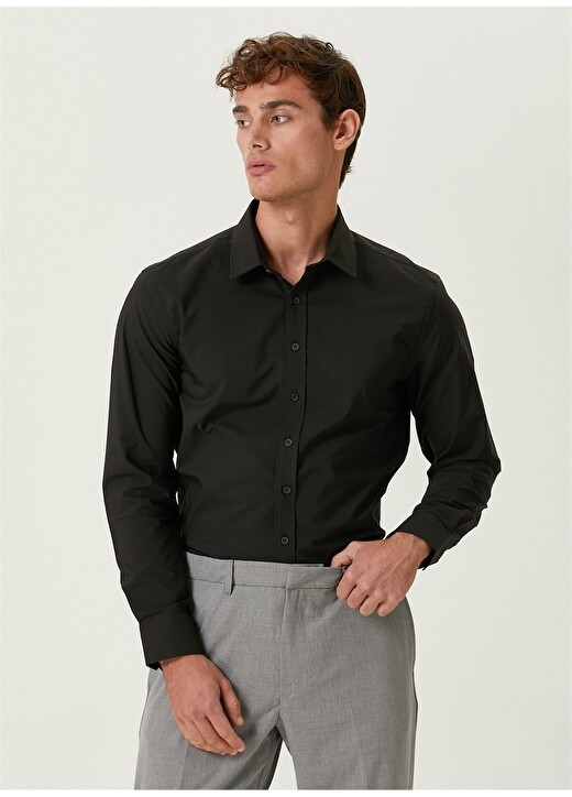 

Черная мужская рубашка Slim Fit с классическим воротником Network