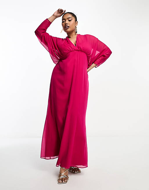 Эксклюзивное ярко-розовое шифоновое платье макси с рукавами «летучая мышь» ASOS DESIGN Curve гольфы красные летучая мышь 72 5 см
