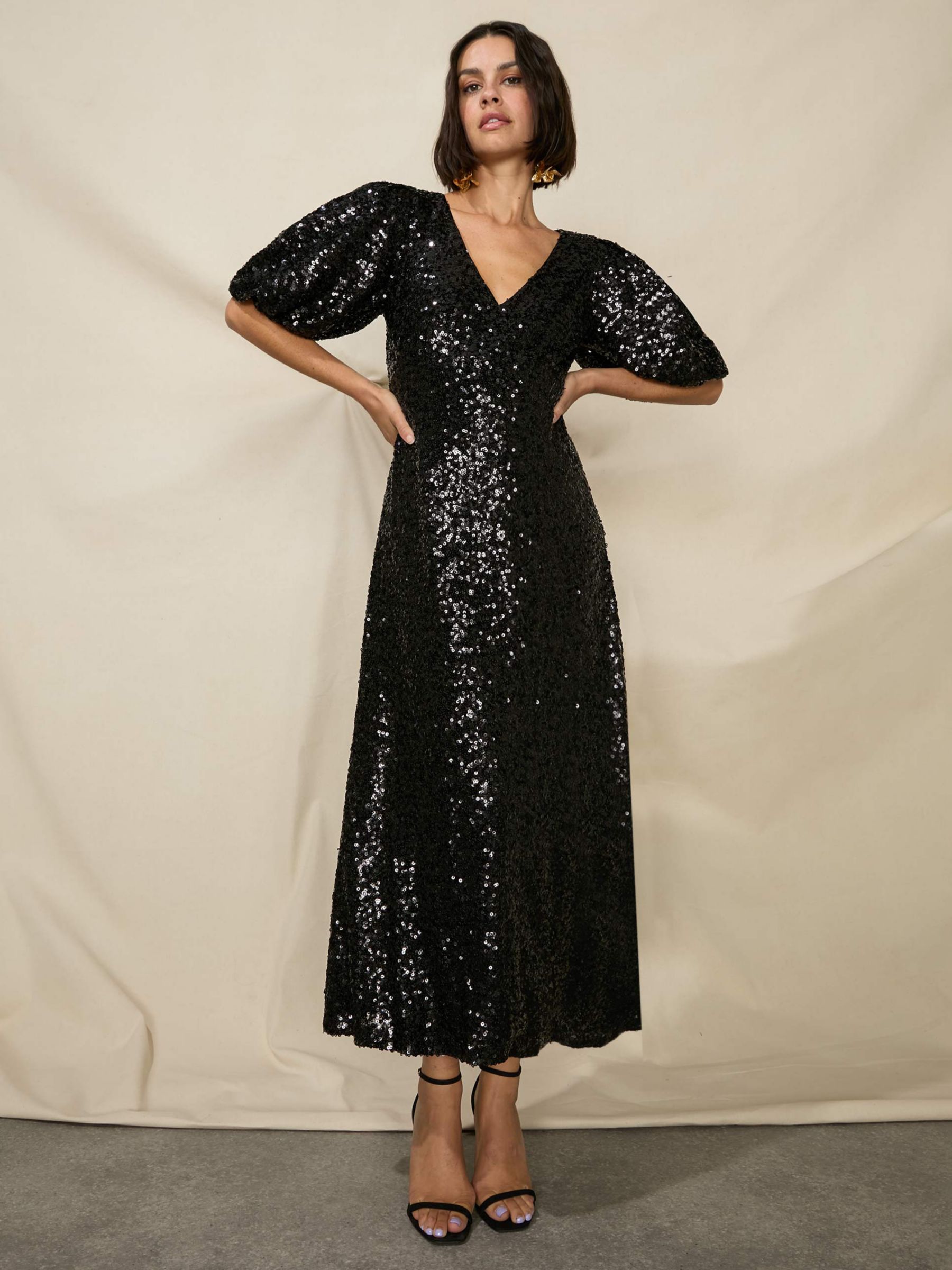 Платье миди Petite Evora с кластерами и пайетками Ro&Zo, черный платье миди с v образным вырезом пышными рукавами и коротким рукавом
