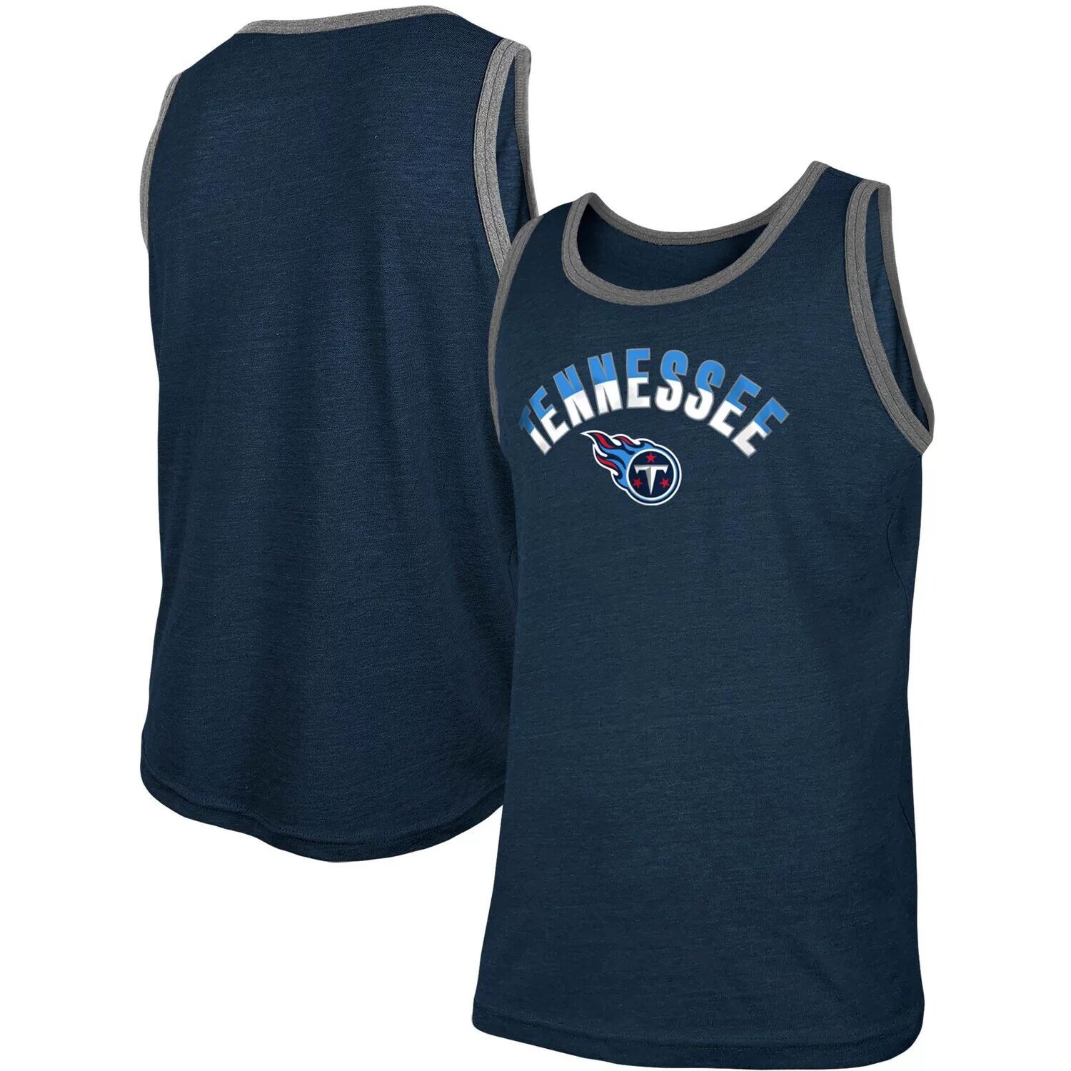 

Мужская майка New Era Heathered Navy Tennessee Titans Ringer Tri-Blend