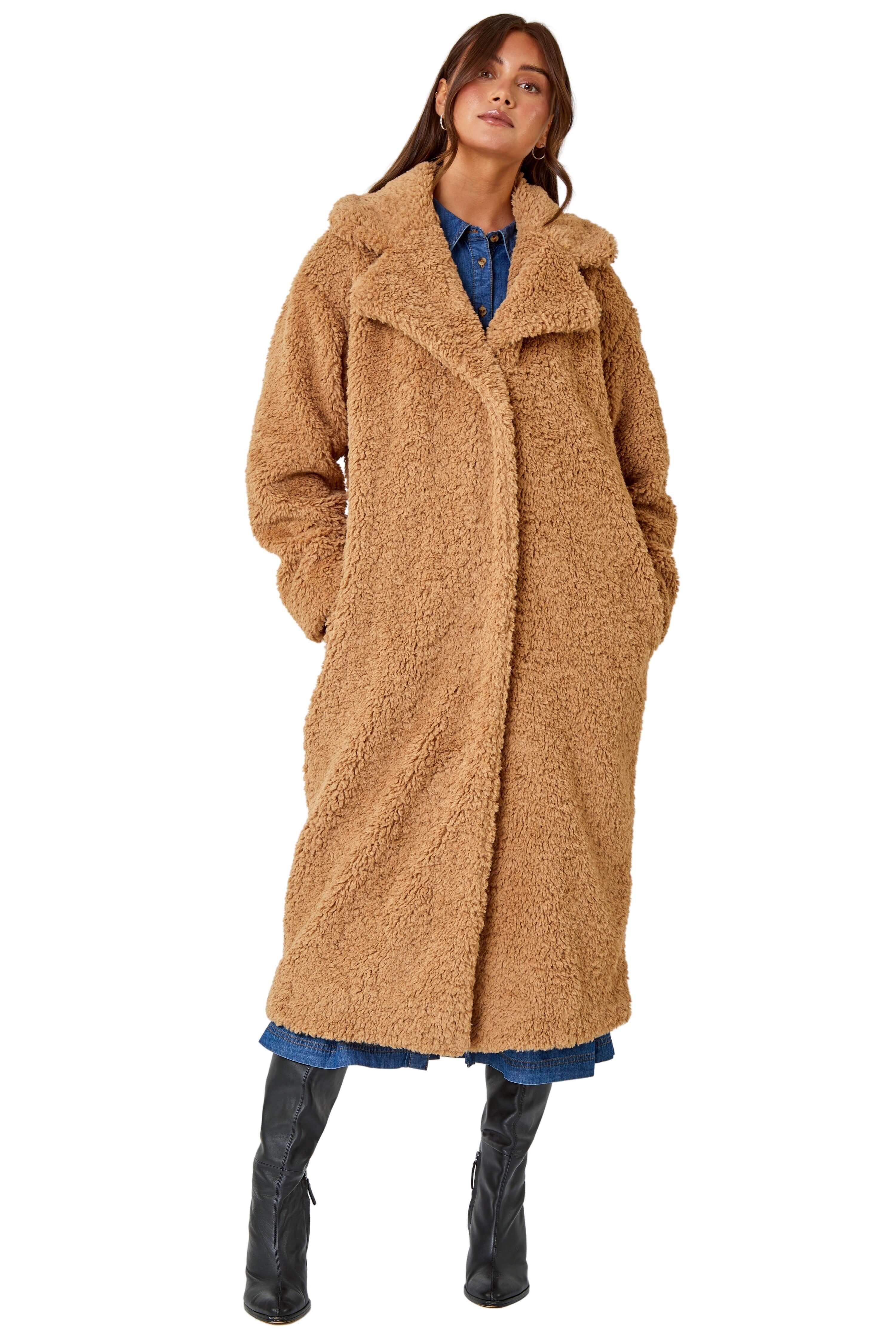 Длинное пальто из искусственного меха Teddy Borg Roman, коричневый женское пальто с меховой подкладкой длинное пальто с воротником из лисьего меха и подкладкой из кроличьего меха уличная зимняя одежда