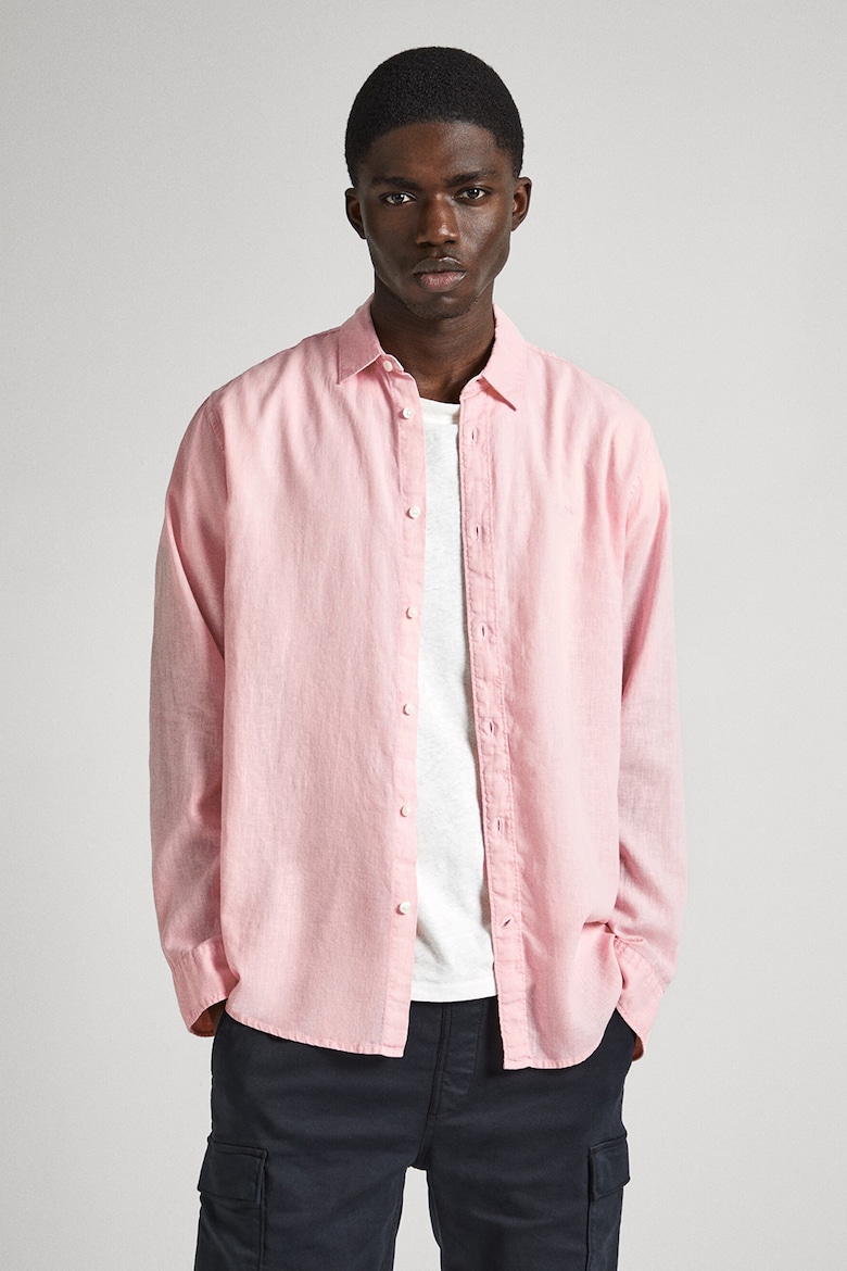 цена Льняная рубашка с логотипом Pepe Jeans London, розовый