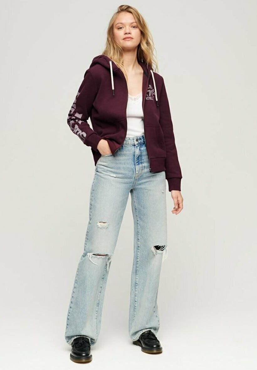 

Толстовка на молнии Superdry Athletic College, фиолетовый, Фиолетовый;коричневый