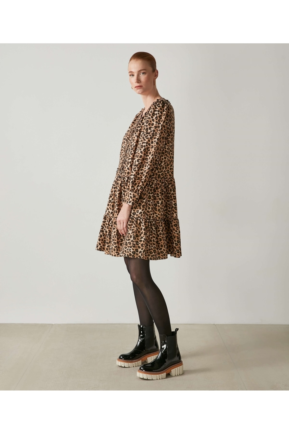 Платье с леопардовым узором İpekyol, коричневый пушистый рюкзак с леопардовым узором коричневый
