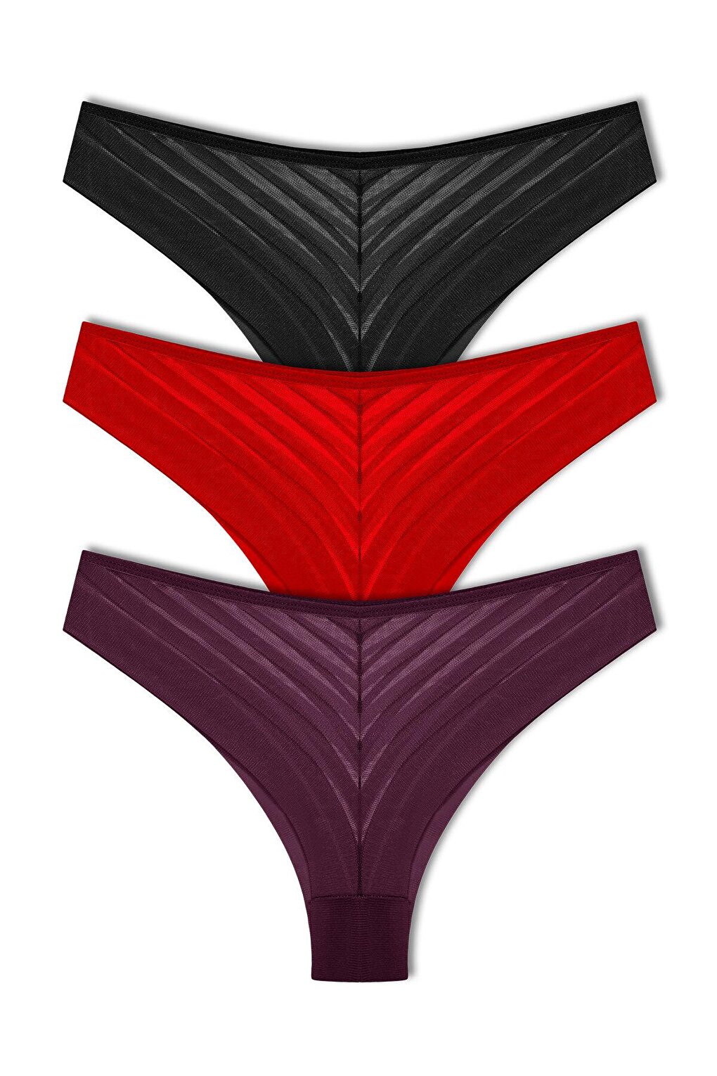 Прозрачные кружевные бразильские женские трусики из 3 предметов HNX, черно-фиолетовый