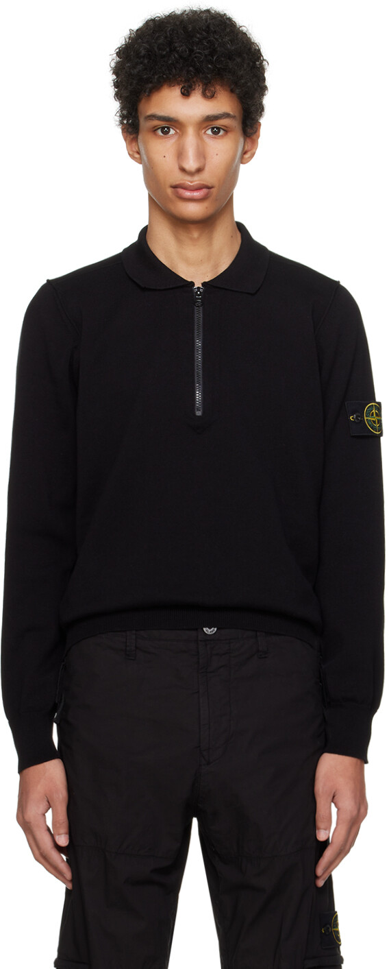 

Черная футболка-поло с закругленными краями Stone Island