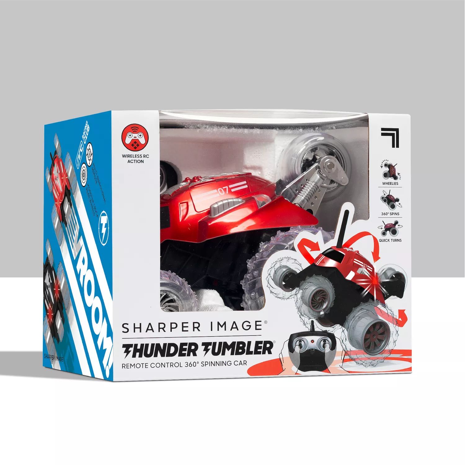 Игрушечная радиоуправляемая машинка Sharper Image Thunder Tumbler,  мини-грузовик с вращающимися трюками на пульте дистанционного управления,  гоночные сальто и трюки с 5-м колесом, 27 МГц Sharper Image, красный –  заказать из-за границы с