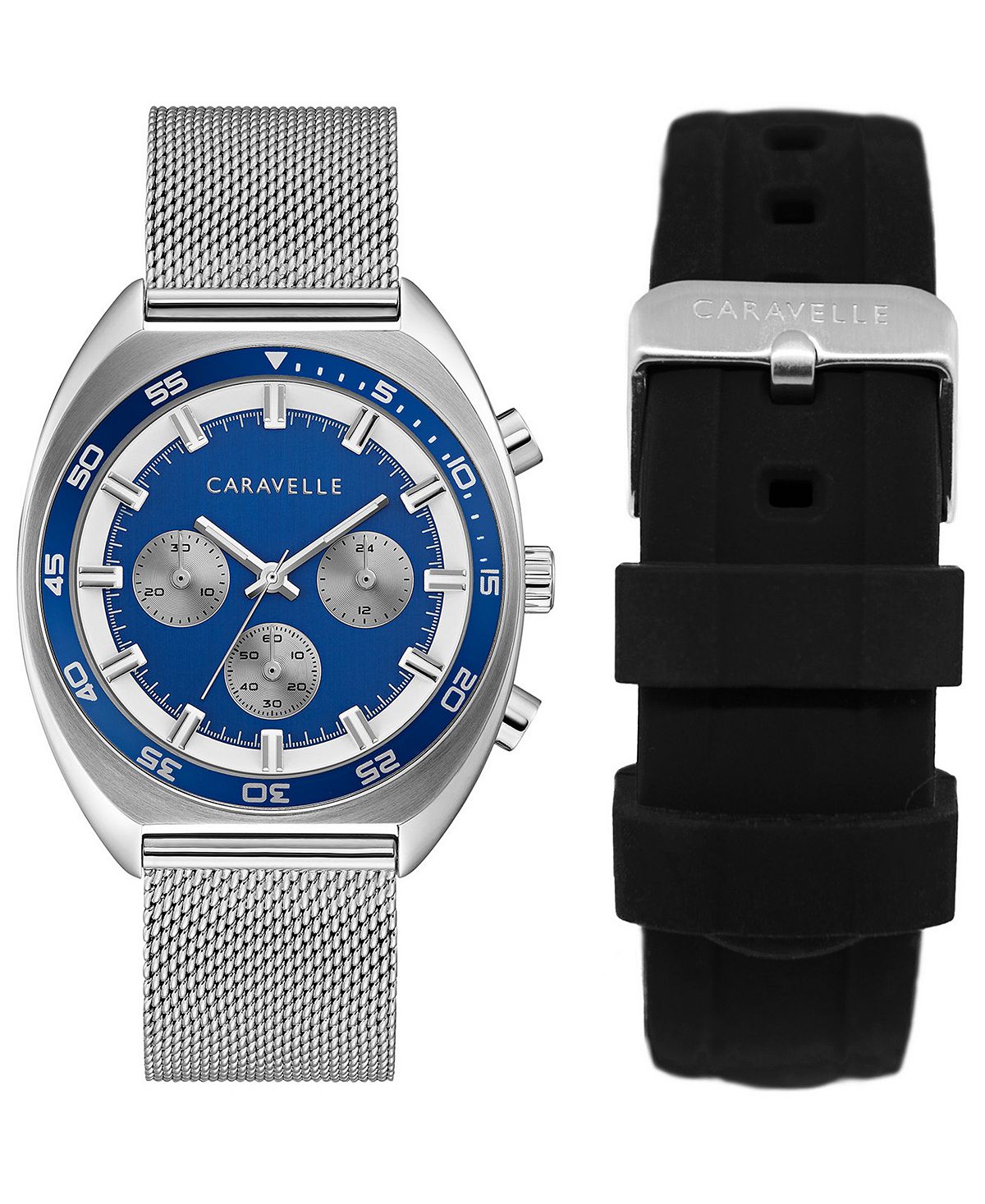 цена Мужские часы-хронограф из нержавеющей стали с сетчатым браслетом, 40 мм, коробочный набор Caravelle