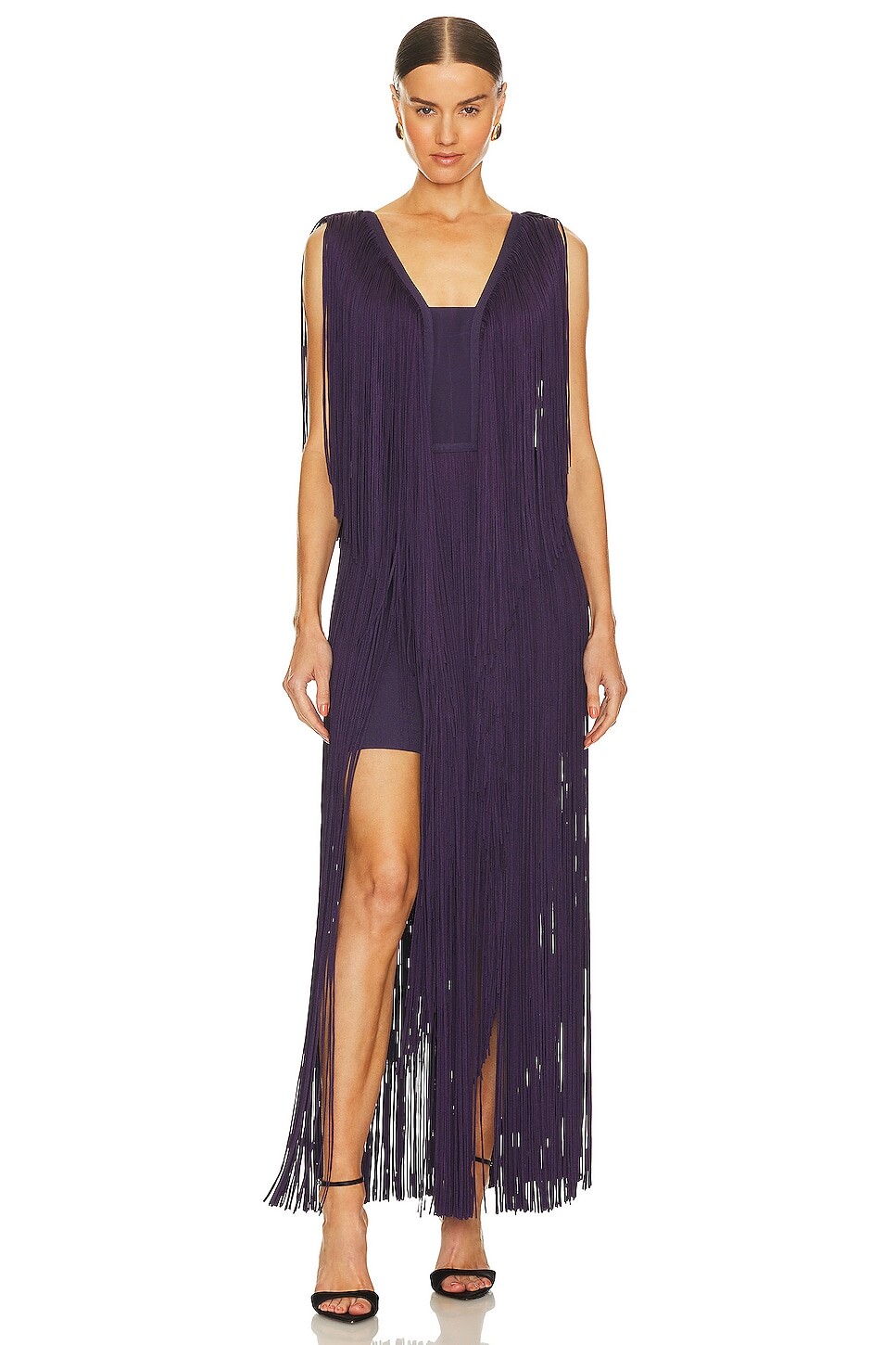 

Платье Herve Leger Plunging Fringe Gown, цвет Plum