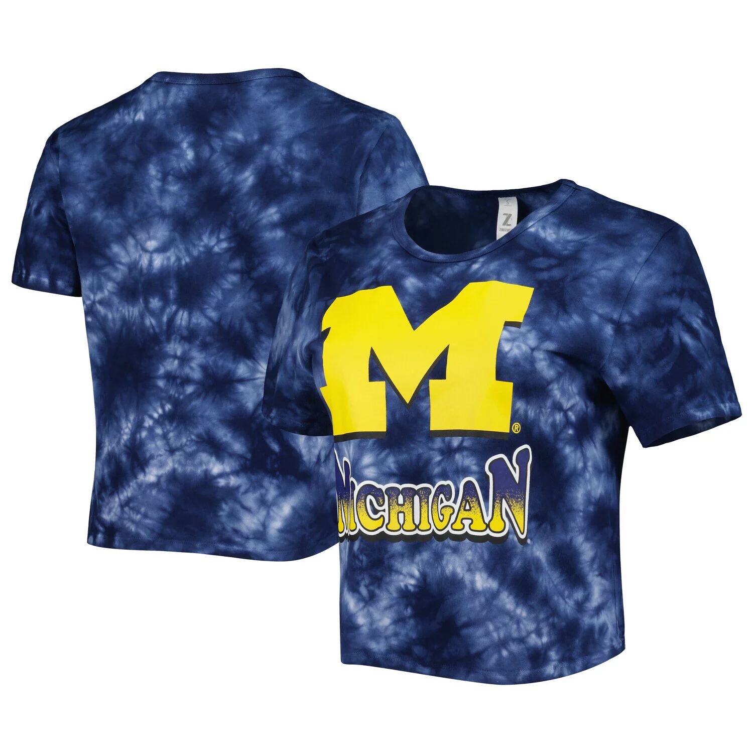 

Женская укороченная футболка ZooZatz Navy Michigan Wolverines Cloud-Dye