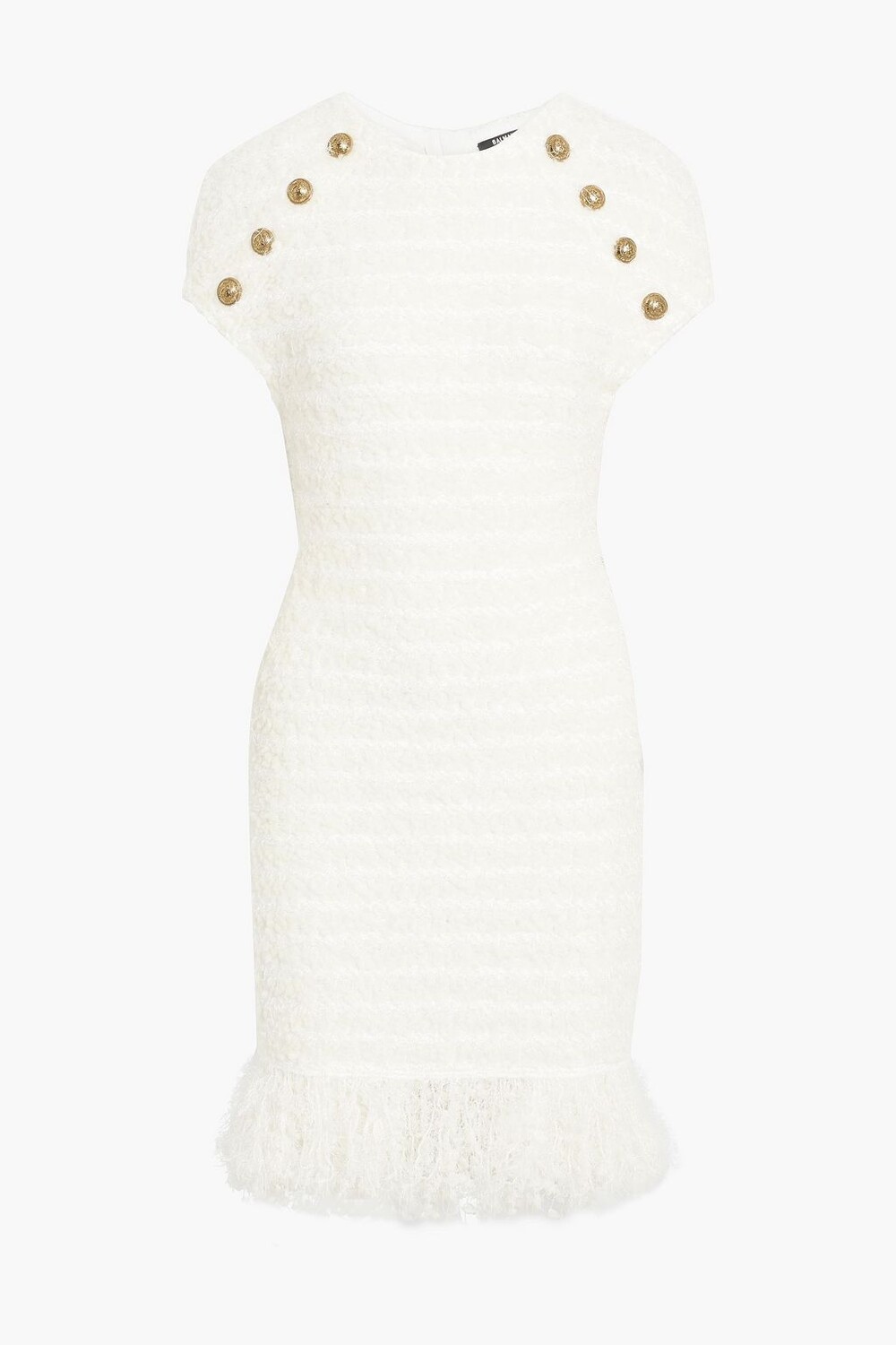 

Платье мини букле с бахромой и пуговицами BALMAIN, экру