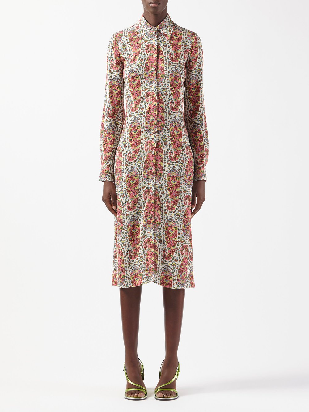 Креповое платье-рубашка с принтом пейсли Etro, мультиколор
