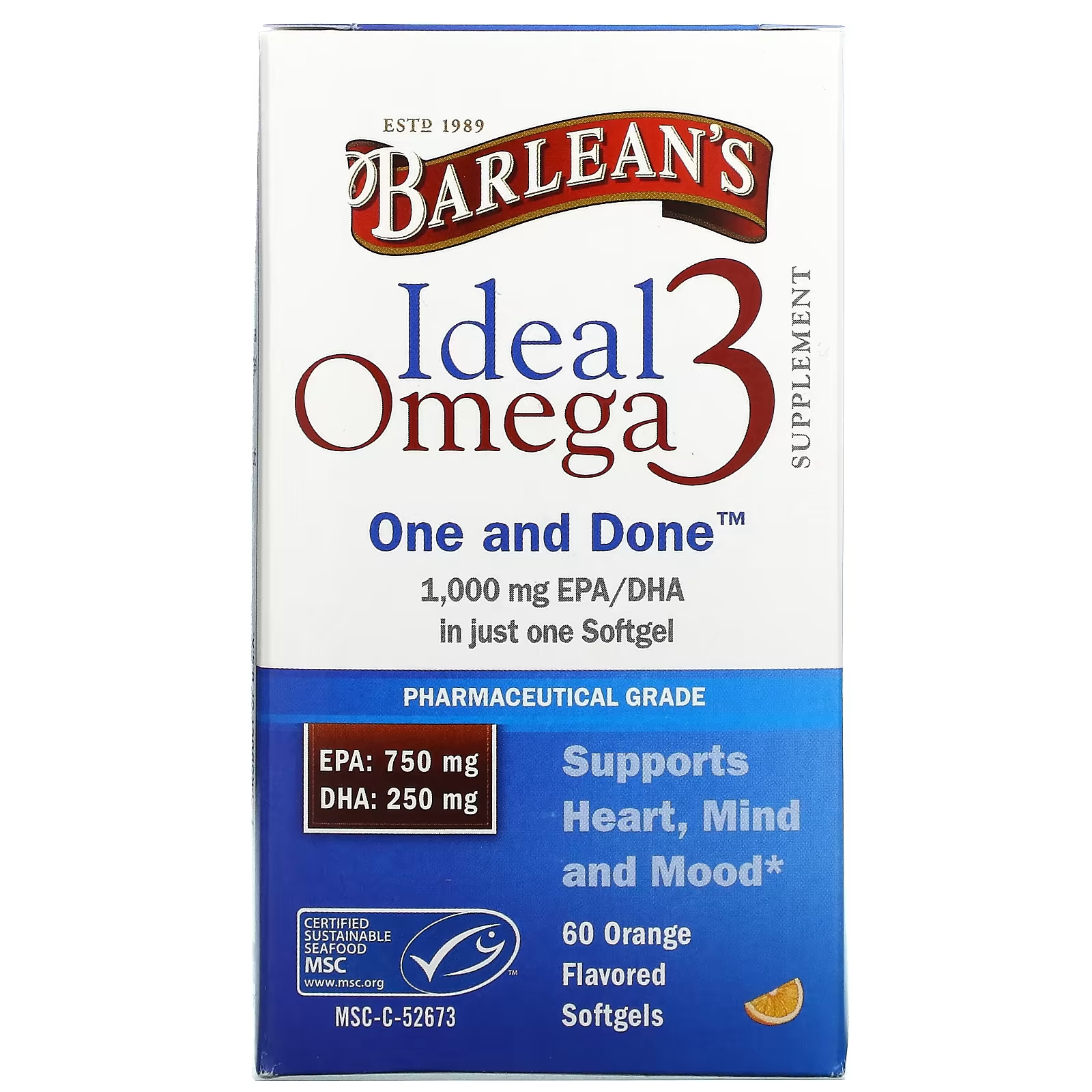 Омега-3 BarLean's Ideal с апельсином, 60 мягких таблеток