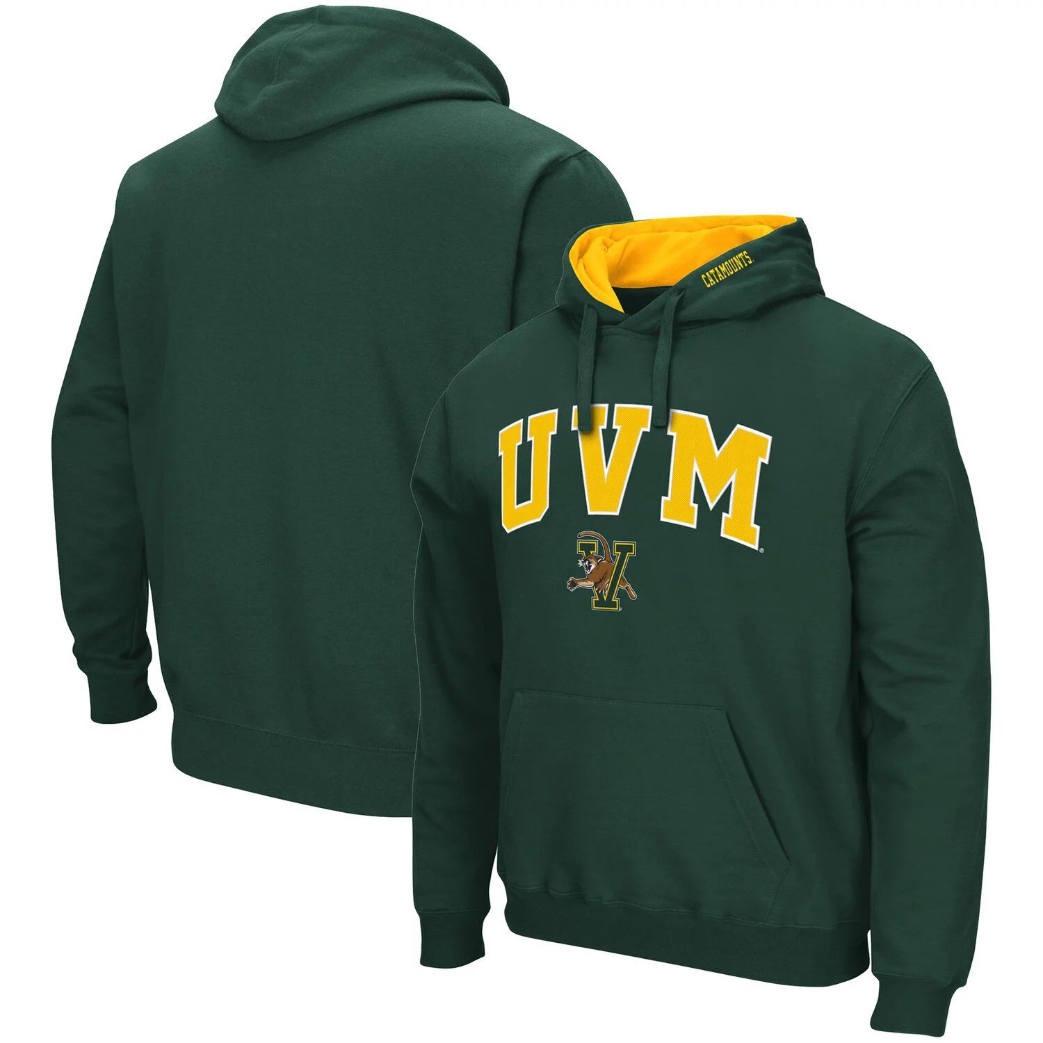 

Мужской зеленый пуловер с капюшоном Vermont Catamounts Arch и Logo Colosseum