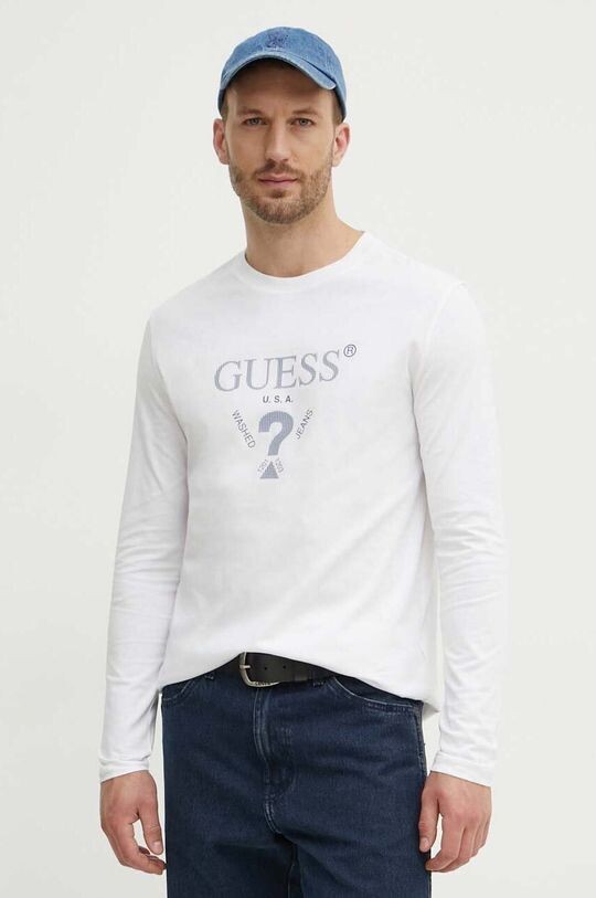 

Хлопковая рубашка с длинным рукавом Guess, белый