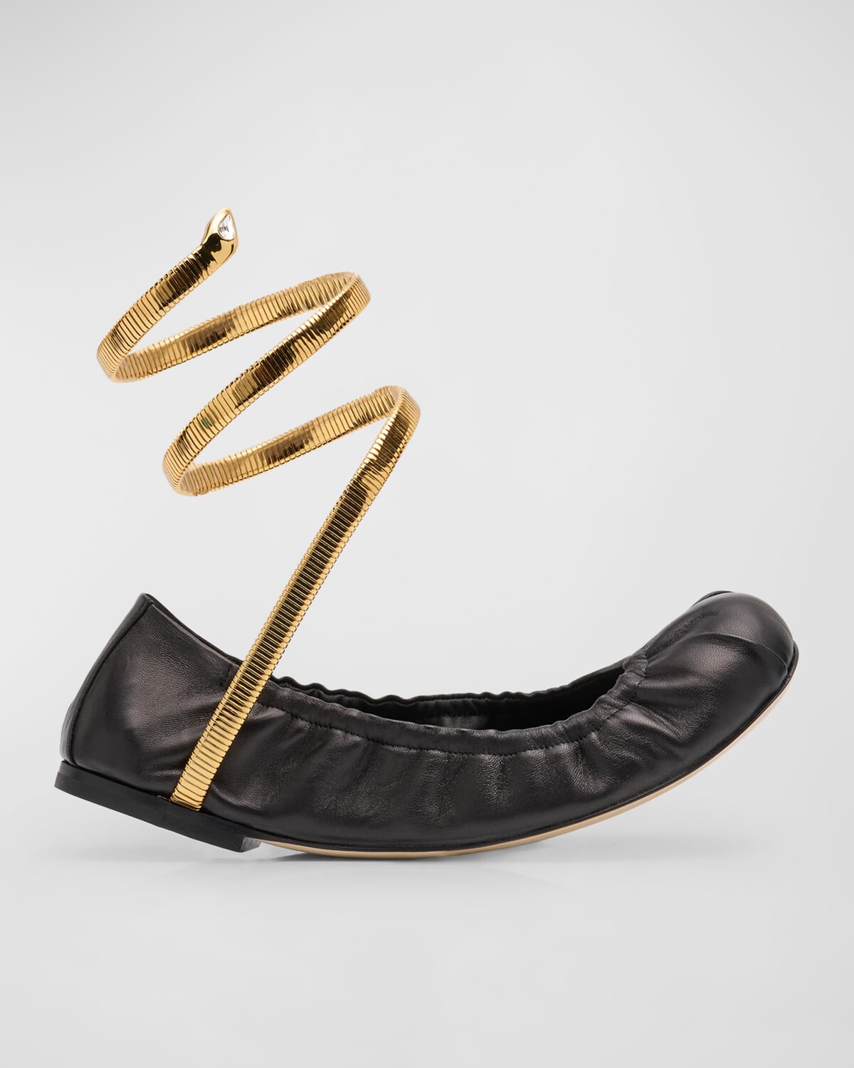 

Кожаные балетки Cleo со змеиным запахом Rene Caovilla, цвет Black/Gold