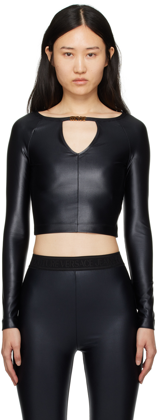 Черная футболка с длинным рукавом вырезом Versace Jeans Couture