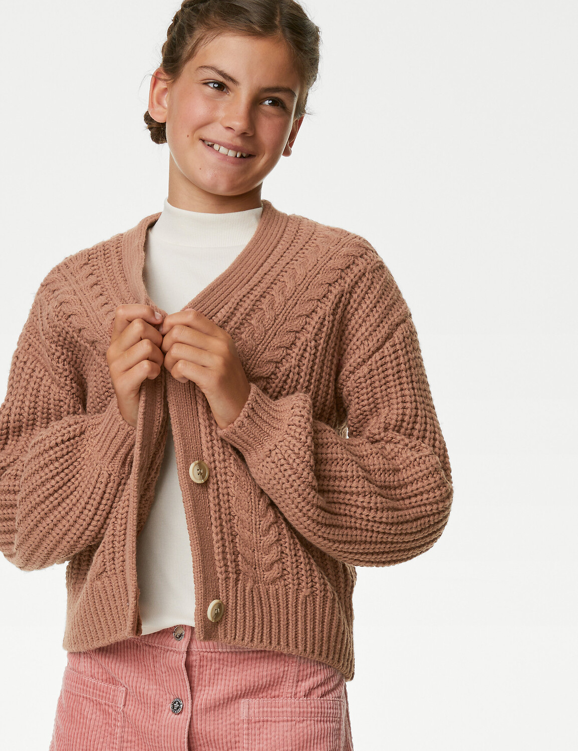 

Кардиган косой вязки (6–16 лет) Marks & Spencer, коричневый