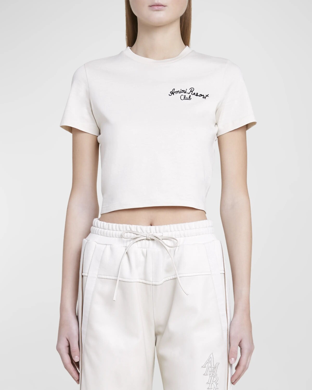

Укороченная детская футболка с вышивкой Amiri Spirit, цвет Alabaster