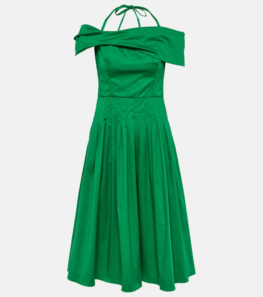Шелковое платье миди с открытыми плечами Oscar De La Renta, зеленый