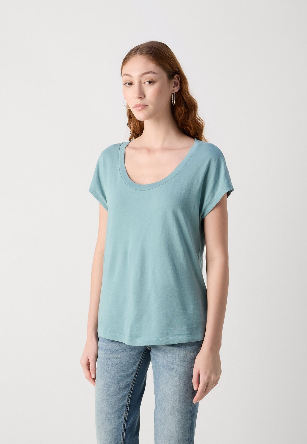 

Базовая футболка Overcut Sleeves Deep Round Neck Marc O'Polo, нежно-бирюзовый