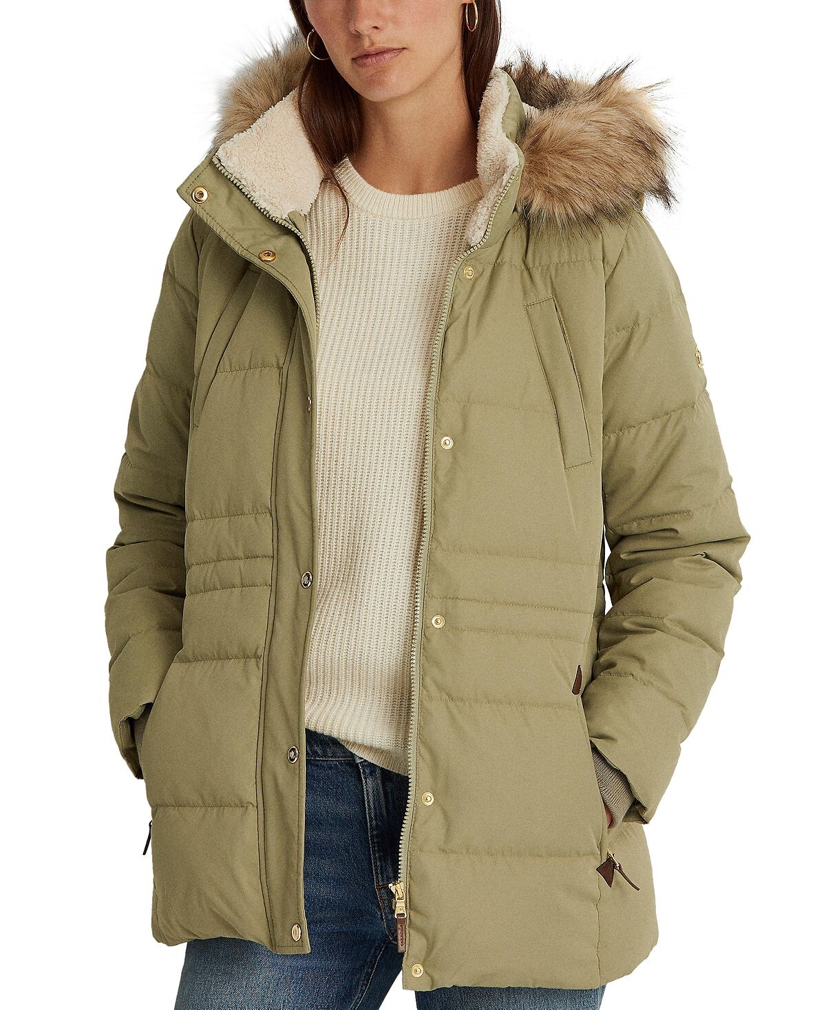 

Женский пуховик с отделкой из искусственного меха Lauren Ralph Lauren