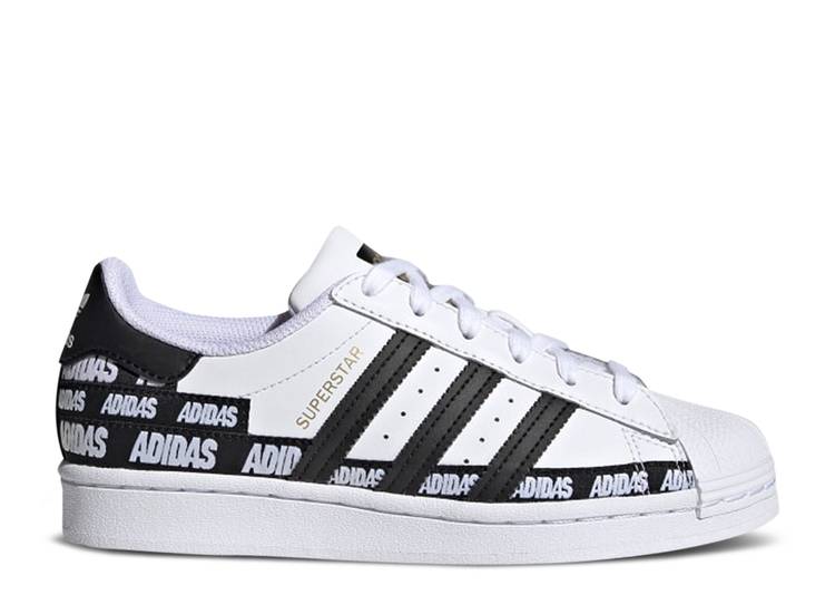 Кроссовки Adidas SUPERSTAR J 'WORDMARK HEEL STRIPE - CLOUD WHITE', белый кроссовки adidas superstar wordmark heel stripe white black черный