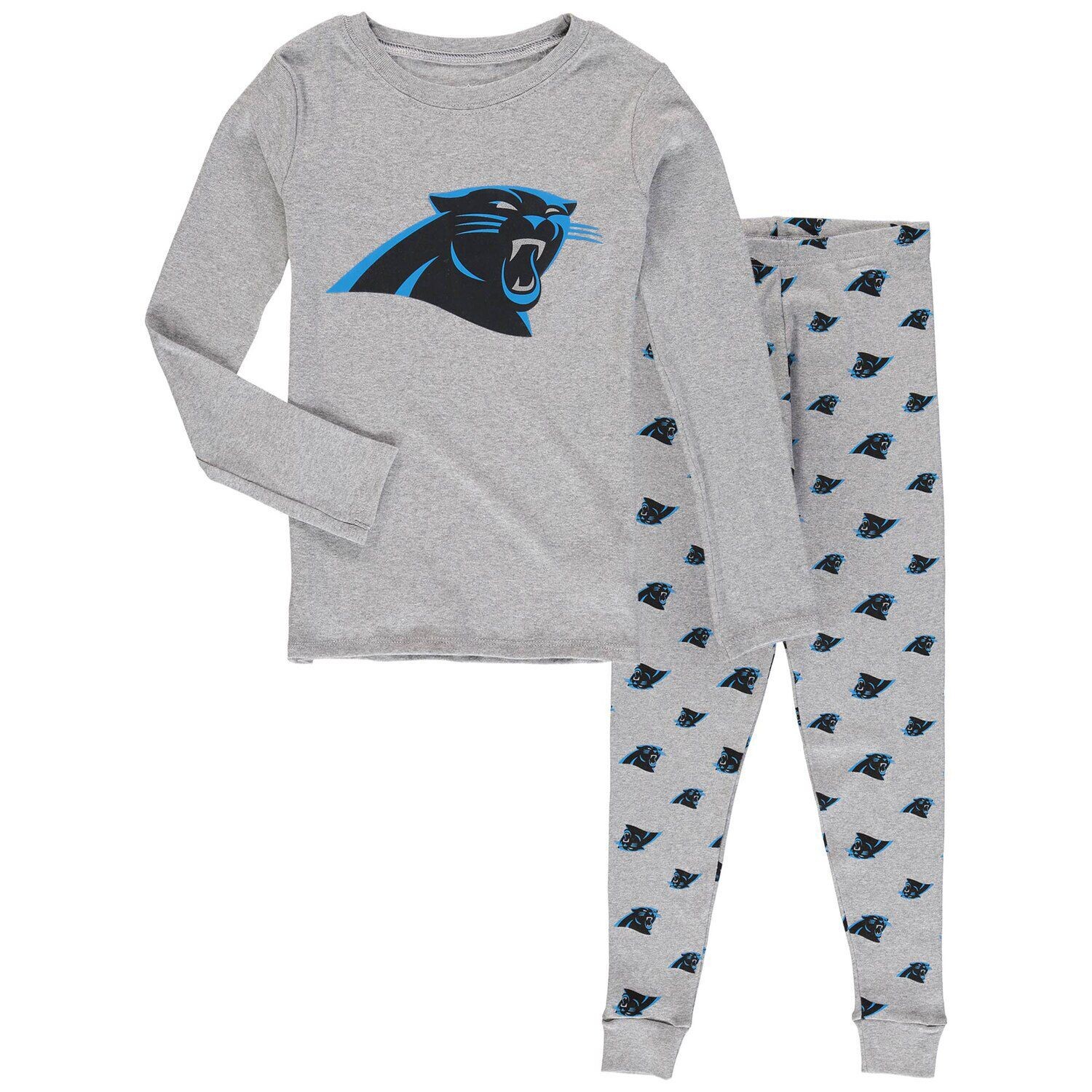 

Серая футболка с длинными рукавами и штаны Carolina Panthers для дошкольников, комплект для сна Outerstuff