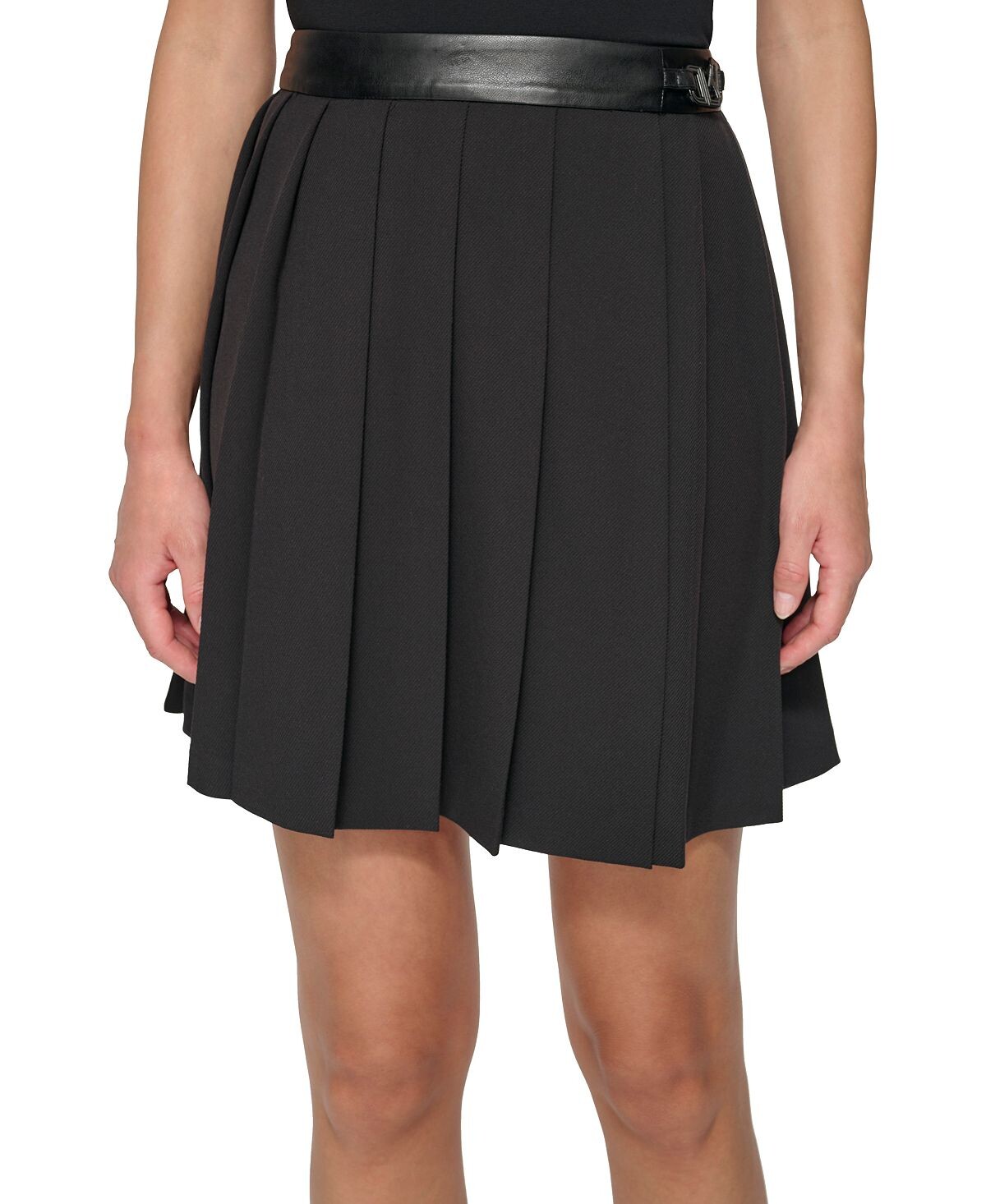 

Женская плиссированная мини-юбка с отделкой из искусственной кожи DKNY, черный