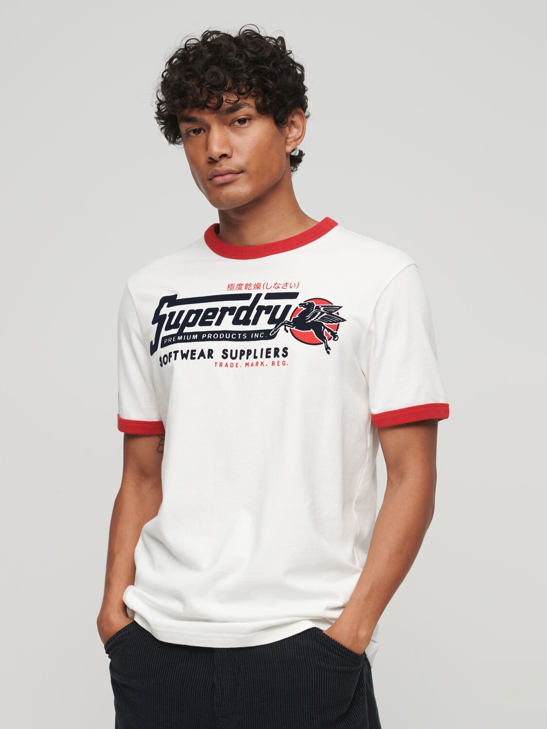 

Классическая американская футболка Ringer с логотипом Core Superdry, белый/ярко-красный