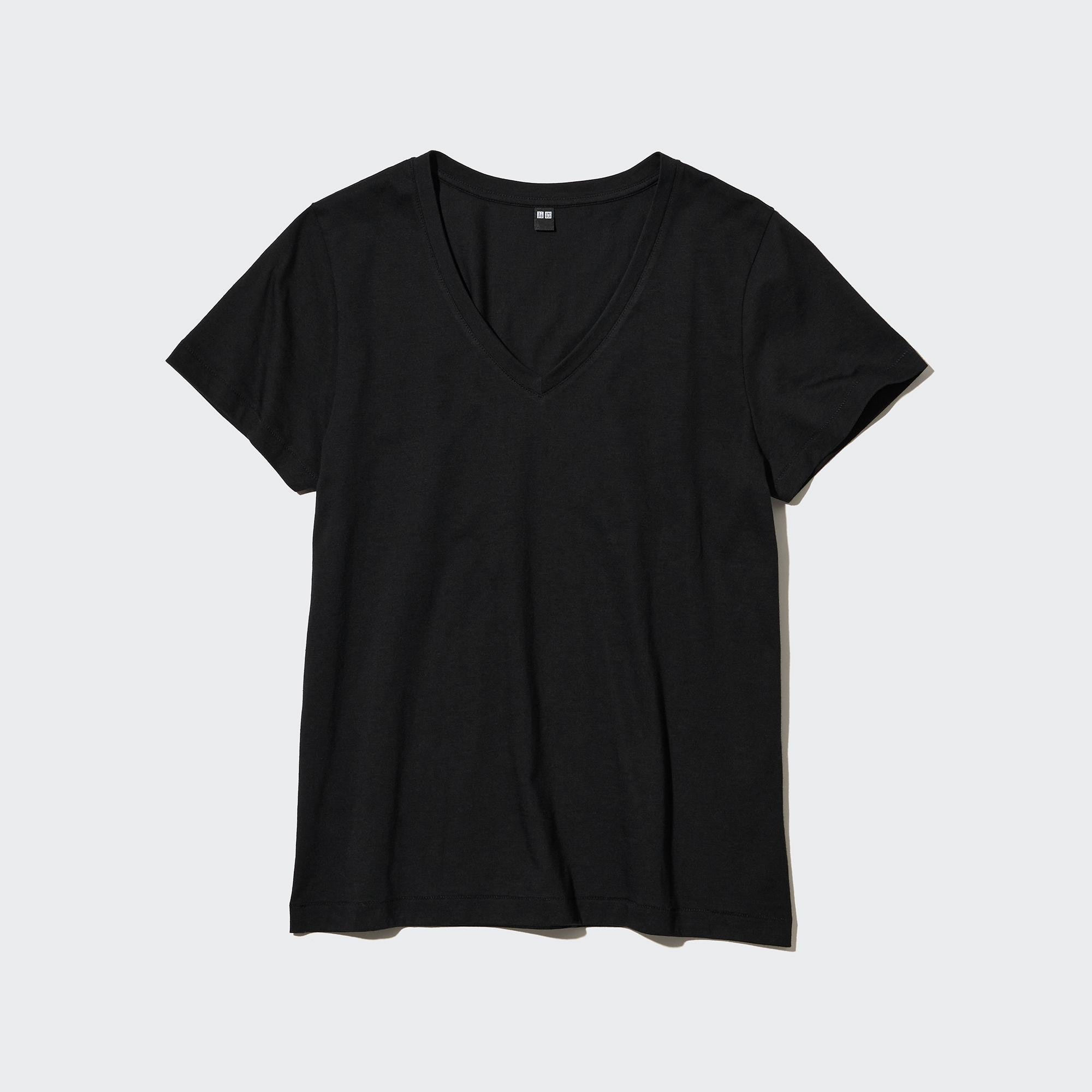 Футболка Uniqlo Supima с V-образным вырезом, черный футболка uniqlo 100% supima cotton v neck черный