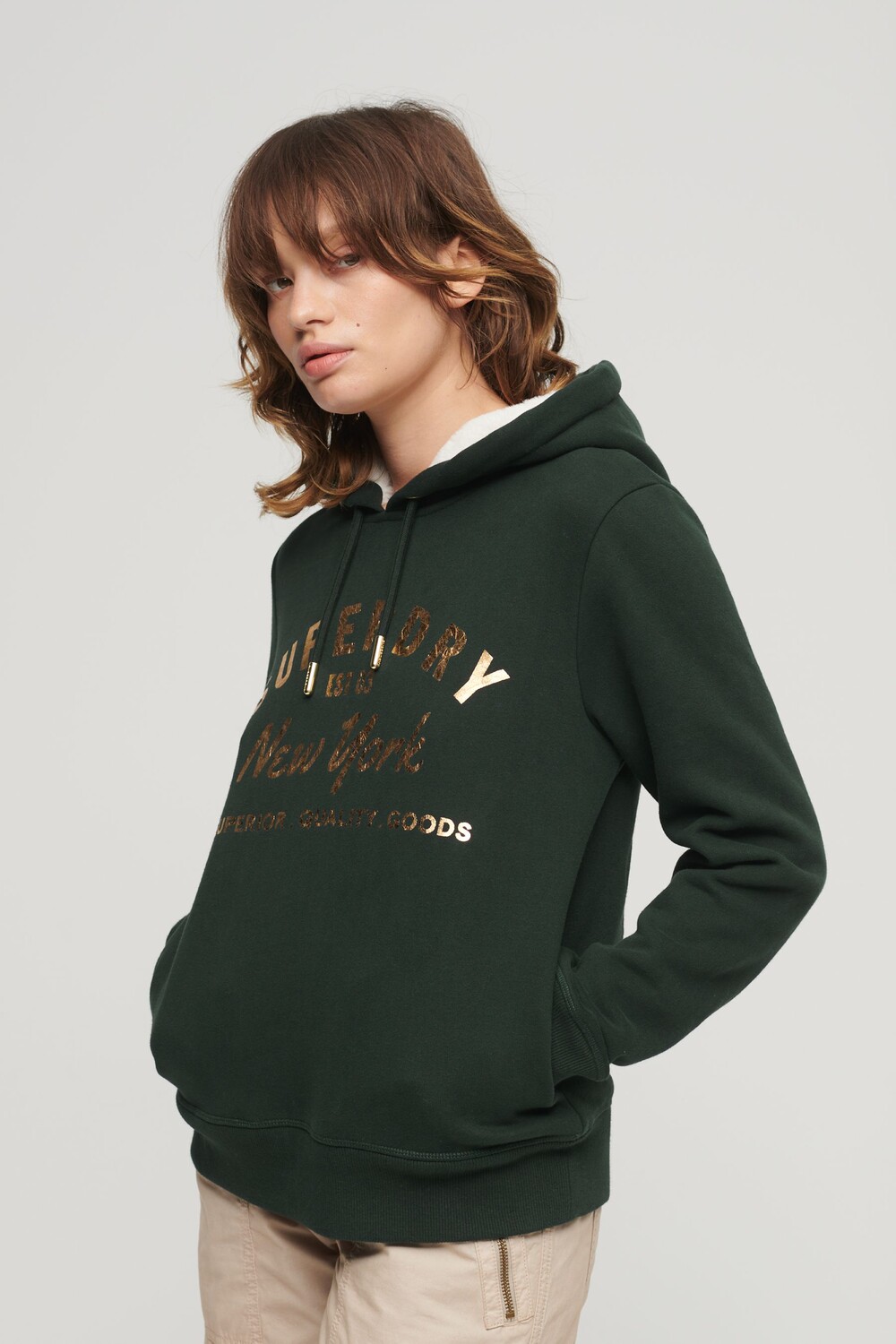 

Роскошное худи с металлизированным логотипом Superdry, зеленый
