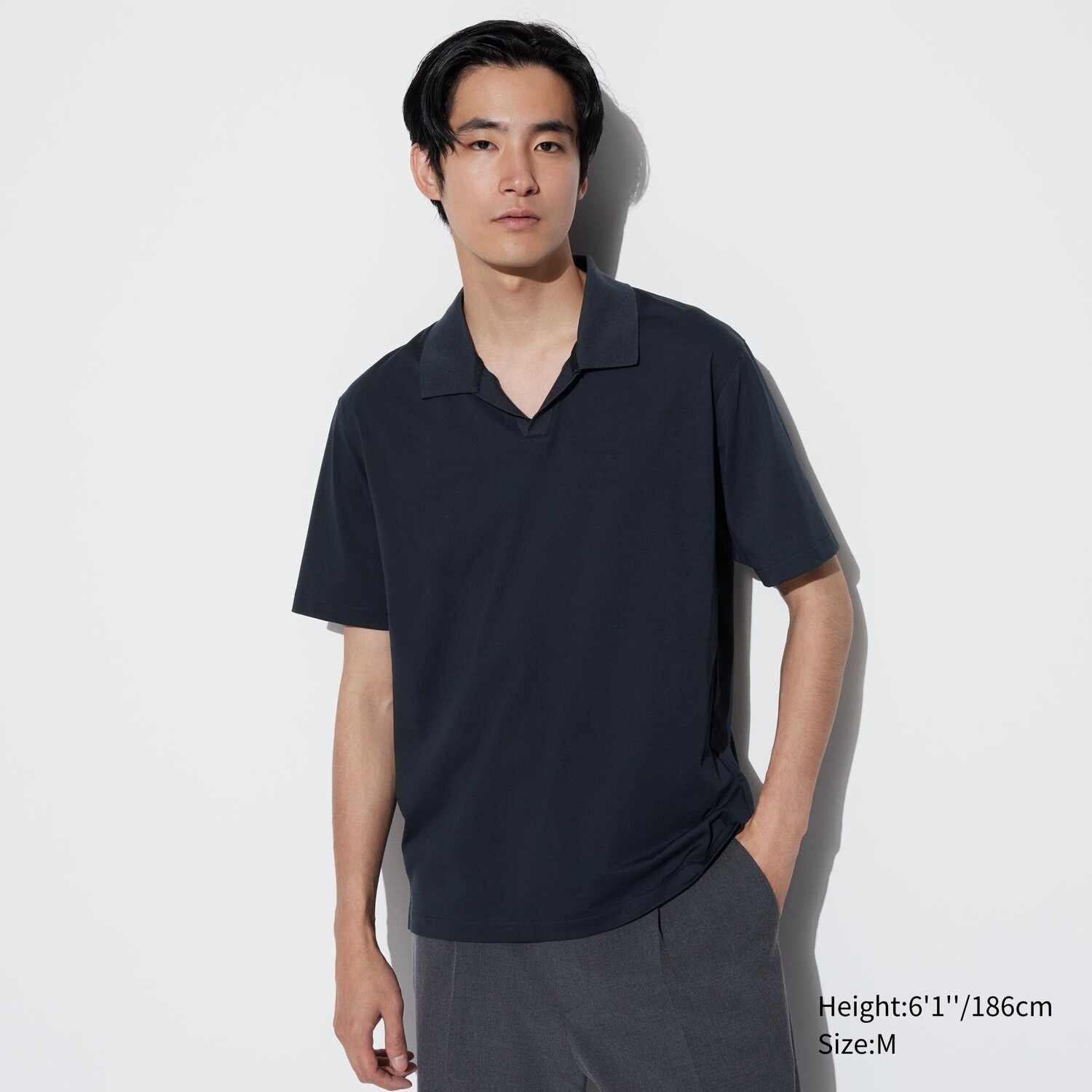 

Хлопковое поло airism с открытым вырезом UNIQLO, темно-синий