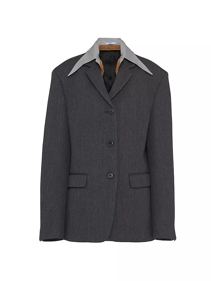 цена Однобортный шерстяной пиджак Prada, серый