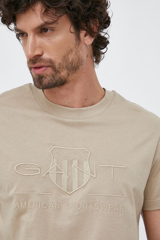 Хлопковая футболка Gant, бежевый