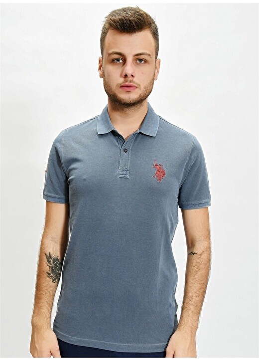 

Темно-синяя мужская футболка с воротником поло U.S. Polo Assn., Синий