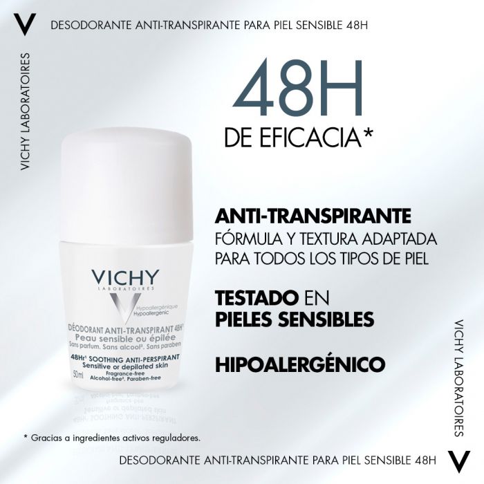 Дезодорант Desodorante 48h Piel Sensible Roll On Vichy, 50 ml дезодорант homme desodorante roll on piel sensible vichy 50 ml