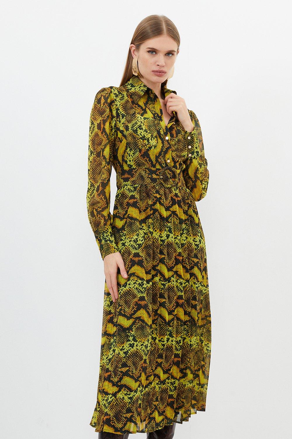 цена Тканое платье-рубашка миди Petite со змеиным принтом из жоржета Karen Millen, мультиколор