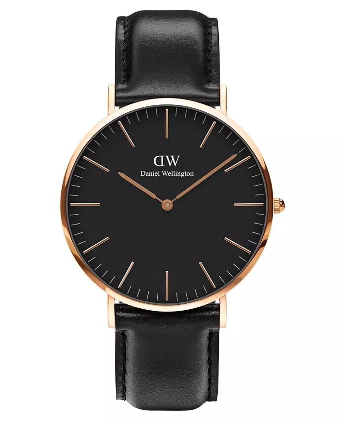 

Мужские классические черные кожаные часы Sheffield 40 мм Daniel Wellington, черный