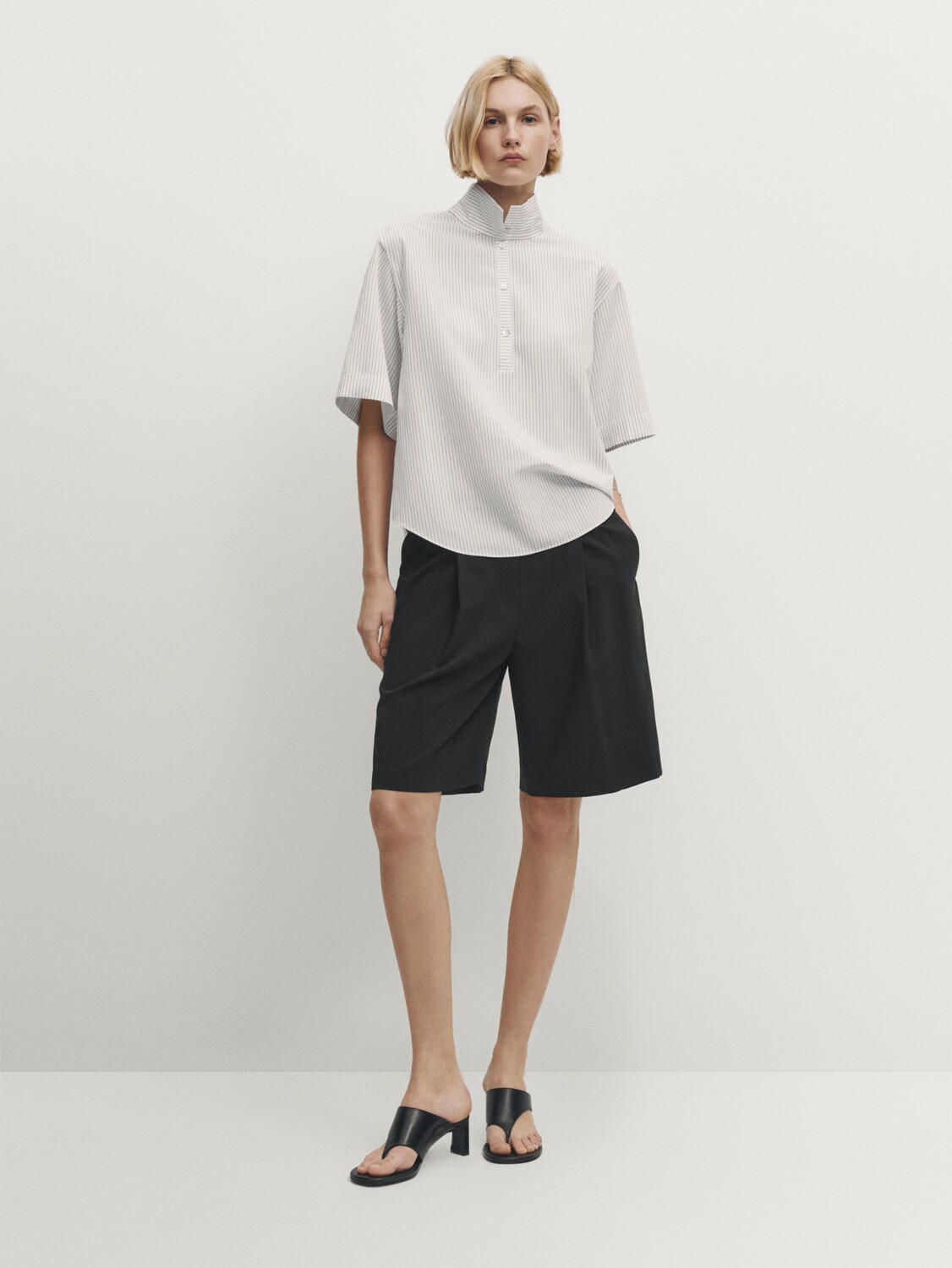 

Полосатая рубашка с короткими рукавами Massimo Dutti, белый