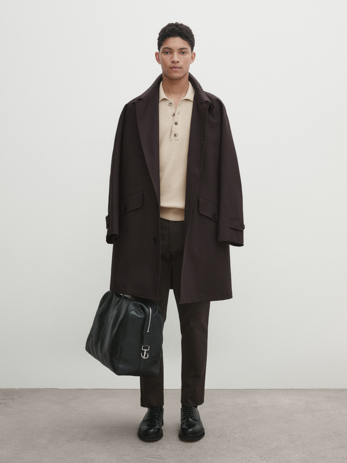 

Свитер-поло из пультной трикотажи Massimo Dutti, бежевый