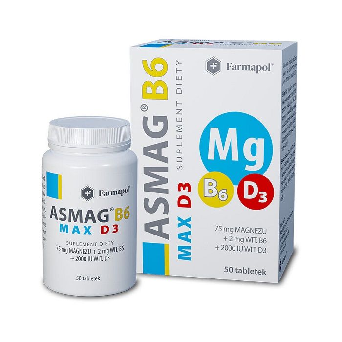 Таблетки с магнием и витамином В6 Asmag B6 Max D3, 50 шт