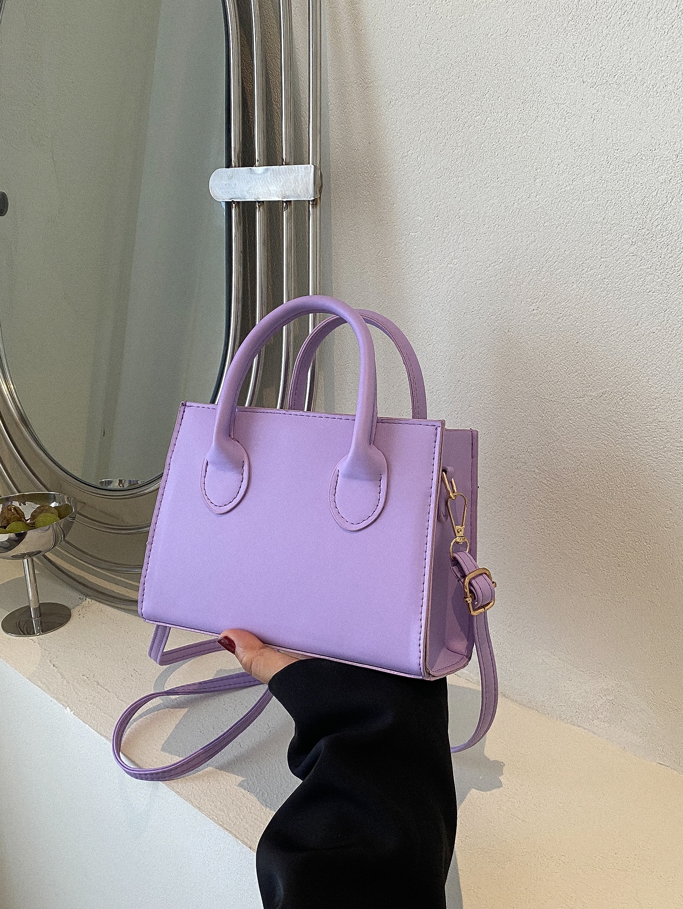 Легкая деловая повседневная минималистичная квадратная сумка с двойной ручкой для девочек-подростков, фиолетовый