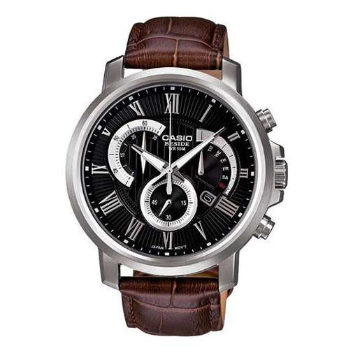 Часы Casio Enticer Waterproof Leather Strap Analog Watch 'Brown Black', черный