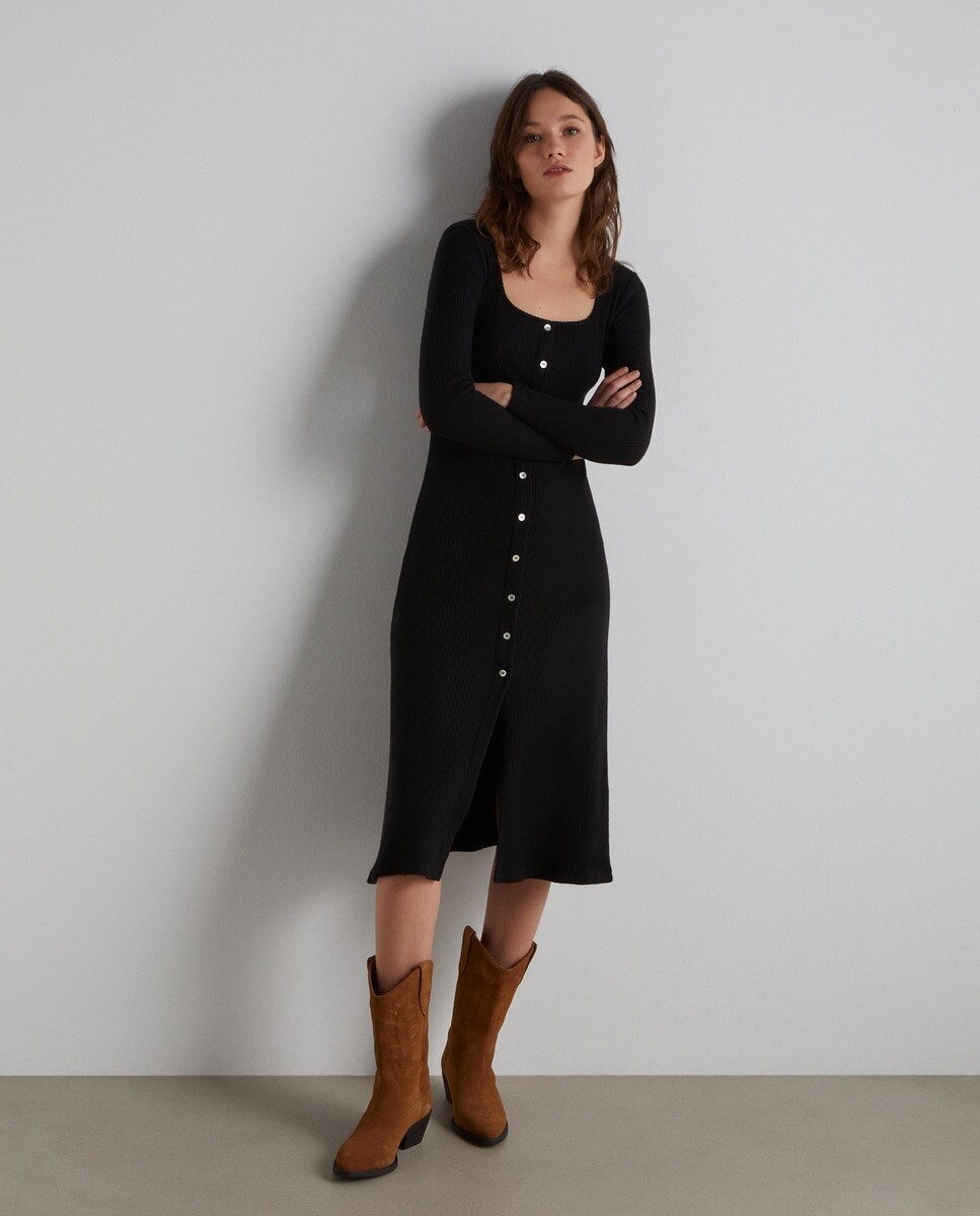 

Платье в рубчик с горловиной Easy Wear, черный