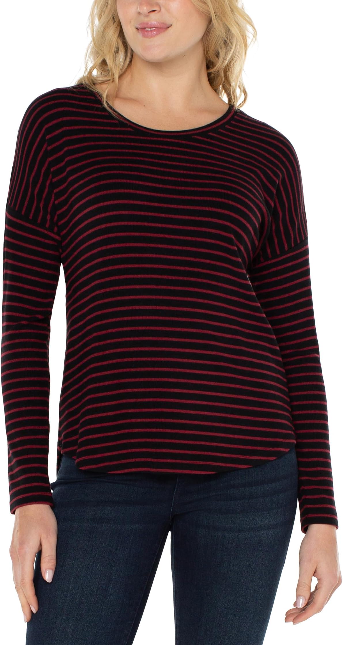 

Топ Liverpool Los Angeles Long Sleeve Drop Shoulder Scoop Neck Knit Top, цвет Red/Black Stripe